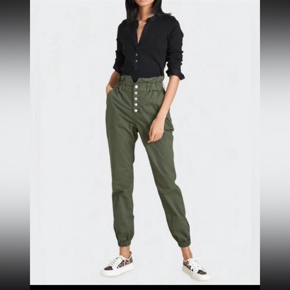 Veronica Beard Tedi Tapered Leg High-Rise Waist Stretch‎ Pants Army Green 29/8